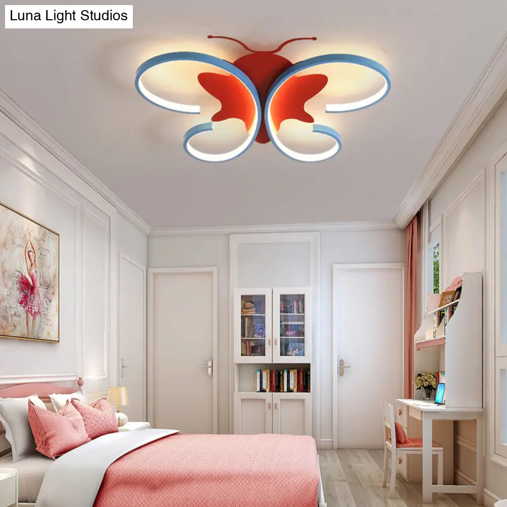 DecorBites™ Butterfly Aluminum LED Flush Pendant Light for Kids, Blue/Red Ceiling Light with Warm/White Glow