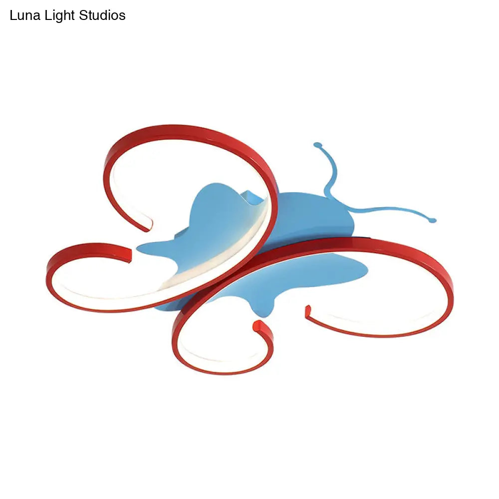 DecorBites™ Butterfly Aluminum LED Flush Pendant Light for Kids, Blue/Red Ceiling Light with Warm/White Glow