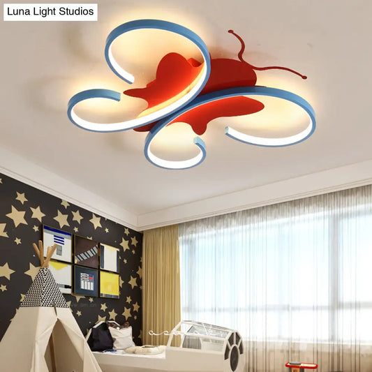 DecorBites™ Butterfly Aluminum LED Flush Pendant Light for Kids, Blue/Red Ceiling Light with Warm/White Glow