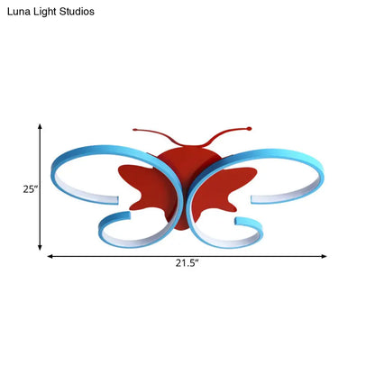 DecorBites™ Butterfly Aluminum LED Flush Pendant Light for Kids, Blue/Red Ceiling Light with Warm/White Glow