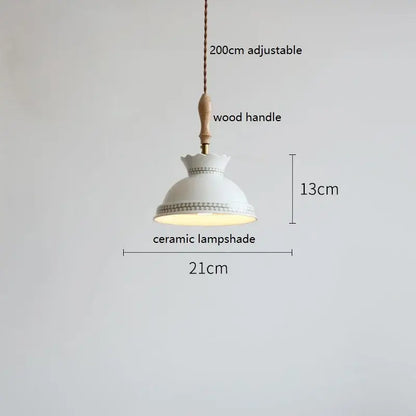 White ceramic pendant lamp with wooden handle and braided cord suspension decorbites butterfly ceramic led fixture