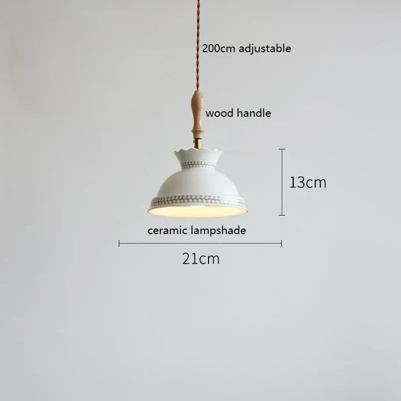 White ceramic pendant lamp with wooden handle and braided cord suspension decorbites butterfly ceramic led fixture