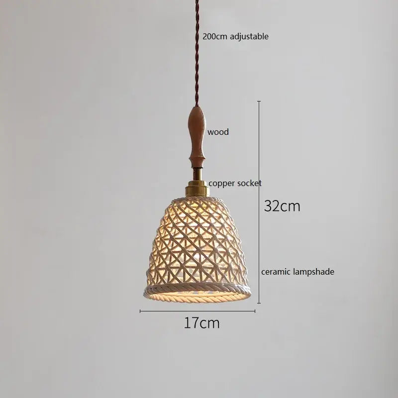 A warm-toned butterfly ceramic led pendant lamp with woven lattice design and copper socket for bedroom decorbites butterfly ceramic