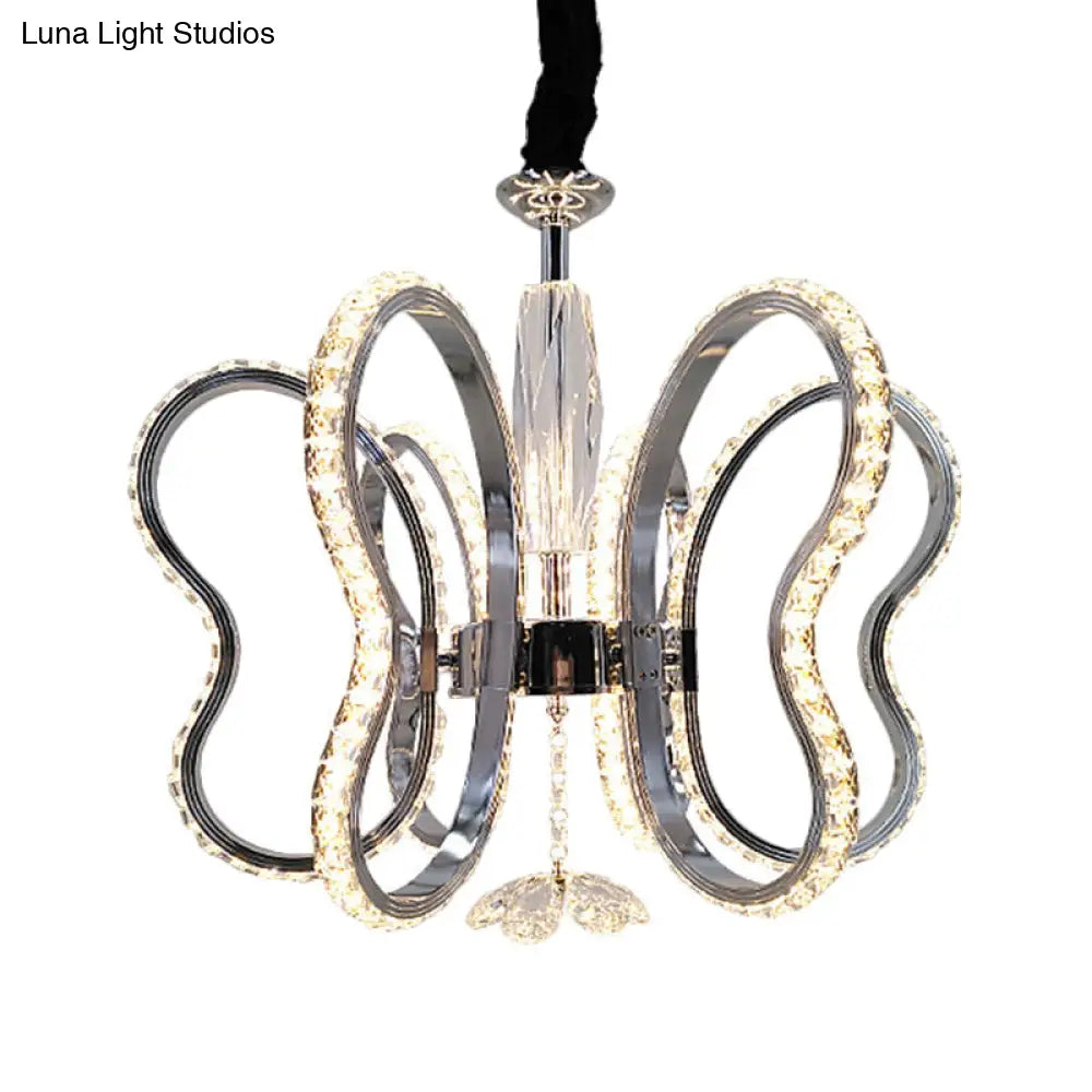Butterfly Crystal LED Pendant Chandelier in Chrome - Restaurant Ceiling Hanging Light with Warm/White Glow