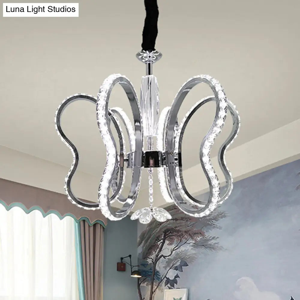 Butterfly Crystal LED Pendant Chandelier in Chrome - Restaurant Ceiling Hanging Light with Warm/White Glow
