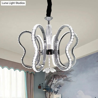 Butterfly Crystal LED Pendant Chandelier in Chrome - Restaurant Ceiling Hanging Light with Warm/White Glow