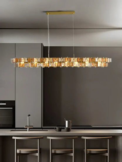 Gold-toned rectangular butterfly glass chandelier with faceted glass cubes by decorbites butterfly for dining room decor