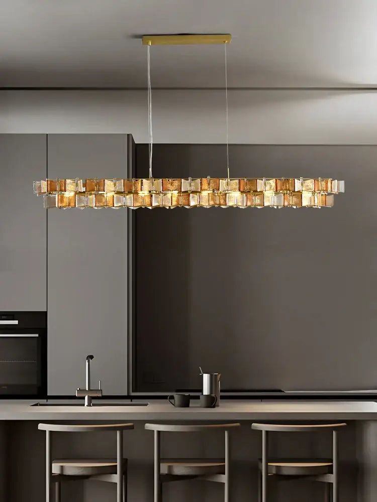 Gold-toned rectangular butterfly glass chandelier with faceted glass cubes by decorbites butterfly for dining room decor
