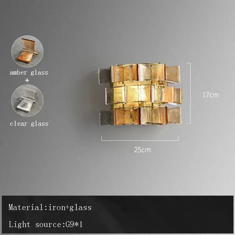 Modern wall-mounted butterfly glass chandelier with amber and clear panels in gold iron frame for dining room decorbites butterfly glass