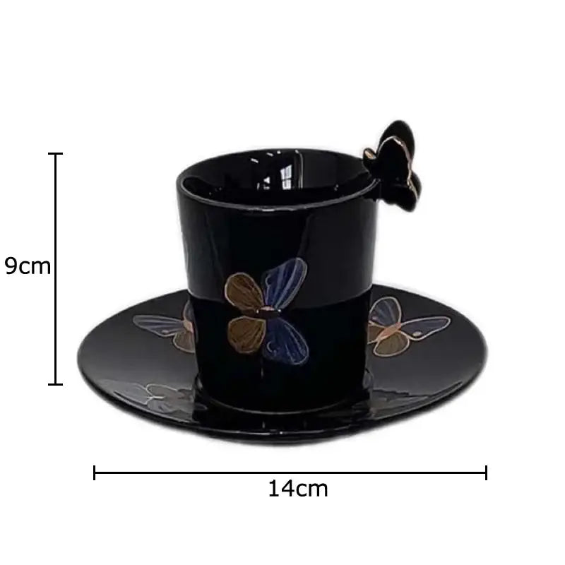 Black ceramic butterfly pattern ceramic cup and saucer set with decorative butterfly handle for dining room decorbites butterfly pattern