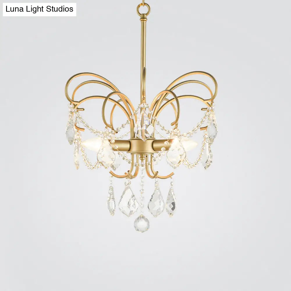DecorBites™ Butterfly Shaped Chandelier: Rural Metal 3-Light Brass Pendant Light with Crystal Accent - Perfect for Living Room