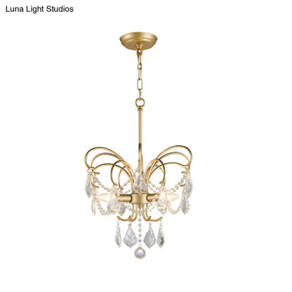 DecorBites™ Butterfly Shaped Chandelier: Rural Metal 3-Light Brass Pendant Light with Crystal Accent - Perfect for Living Room