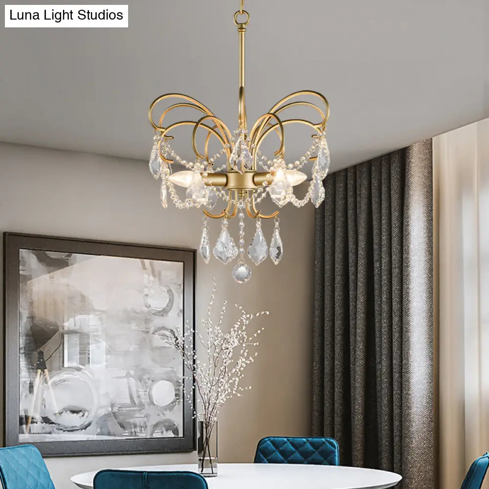 DecorBites™ Butterfly Shaped Chandelier: Rural Metal 3-Light Brass Pendant Light with Crystal Accent - Perfect for Living Room