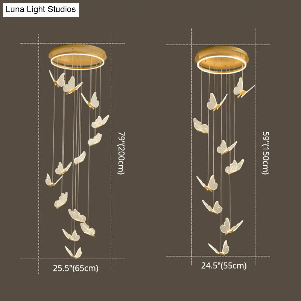 DecorBites™ Butterfly Spiral Stairs Ceiling Lighting Acrylic Modern LED Multi-Light Pendant in Gold