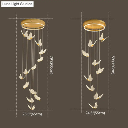 DecorBites™ Butterfly Spiral Stairs Ceiling Lighting Acrylic Modern LED Multi-Light Pendant in Gold