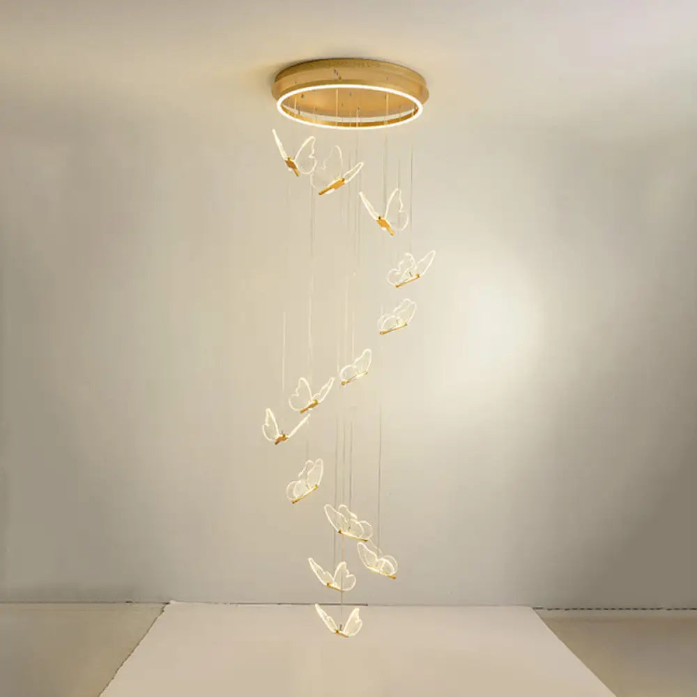 DecorBites™ Butterfly Spiral Stairs Ceiling Lighting Acrylic Modern LED Multi-Light Pendant in Gold