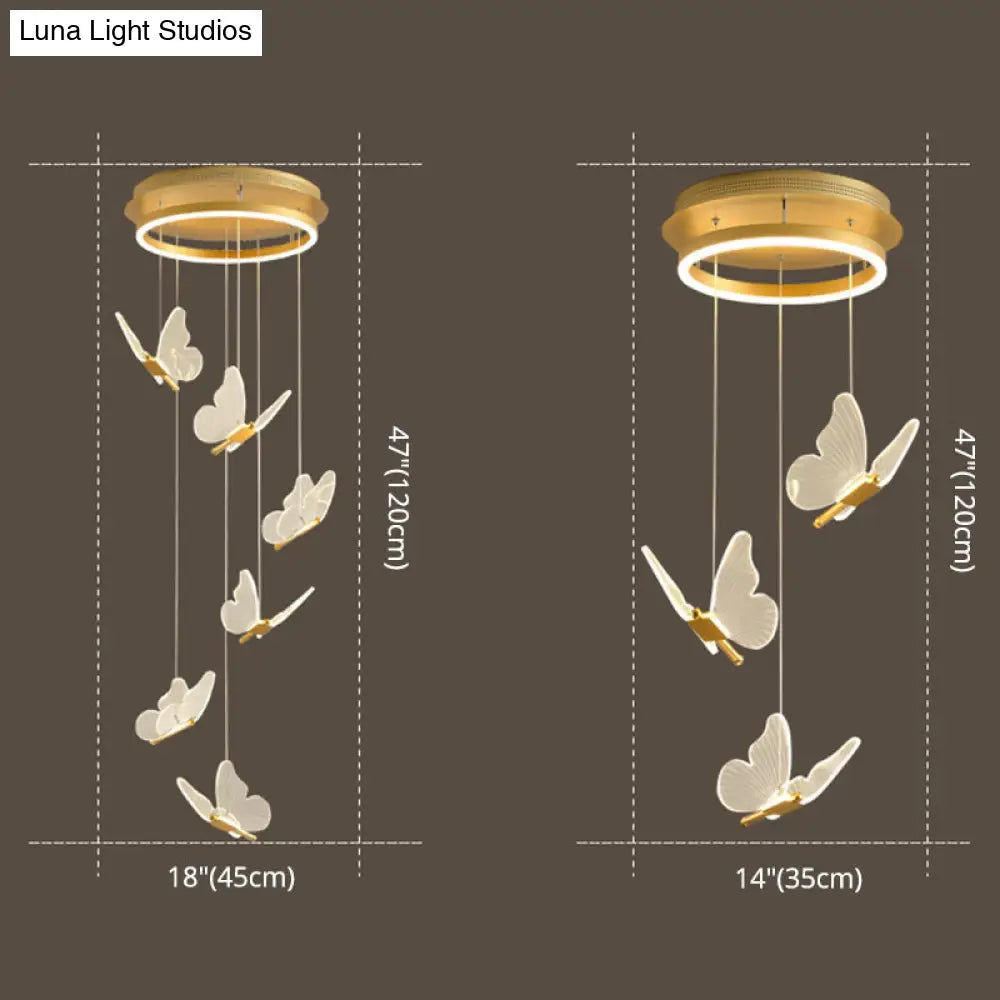 DecorBites™ Butterfly Spiral Stairs Ceiling Lighting Acrylic Modern LED Multi-Light Pendant in Gold