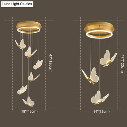DecorBites™ Butterfly Spiral Stairs Ceiling Lighting Acrylic Modern LED Multi-Light Pendant in Gold
