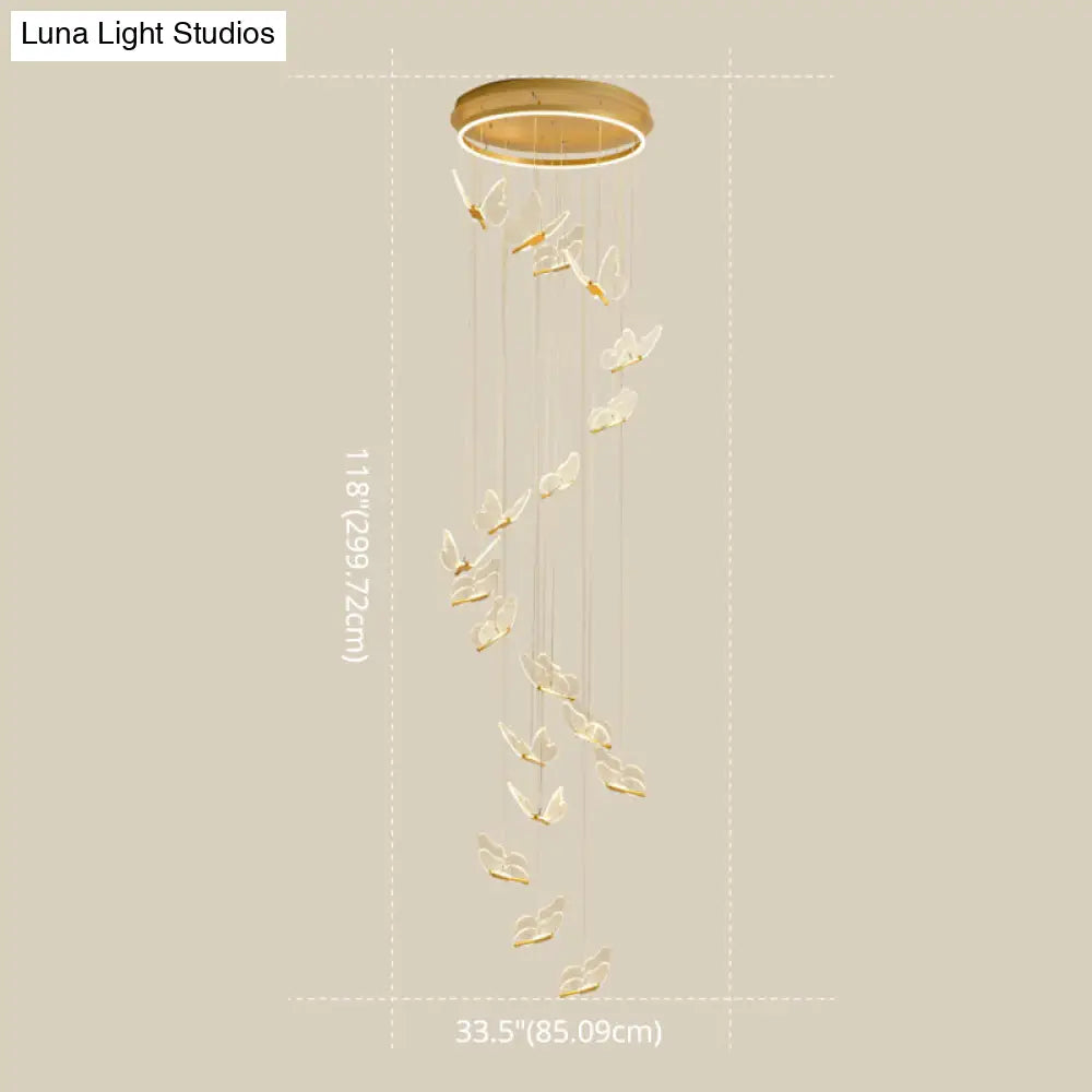 DecorBites™ Butterfly Spiral Stairs Ceiling Lighting Acrylic Modern LED Multi-Light Pendant in Gold