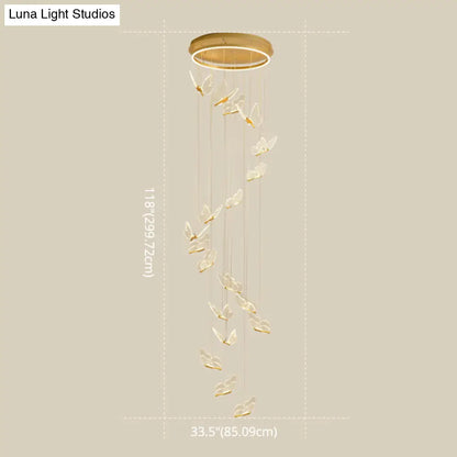 DecorBites™ Butterfly Spiral Stairs Ceiling Lighting Acrylic Modern LED Multi-Light Pendant in Gold
