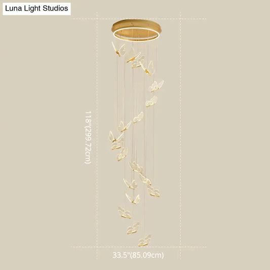 DecorBites™ Butterfly Spiral Stairs Ceiling Lighting Acrylic Modern LED Multi-Light Pendant in Gold