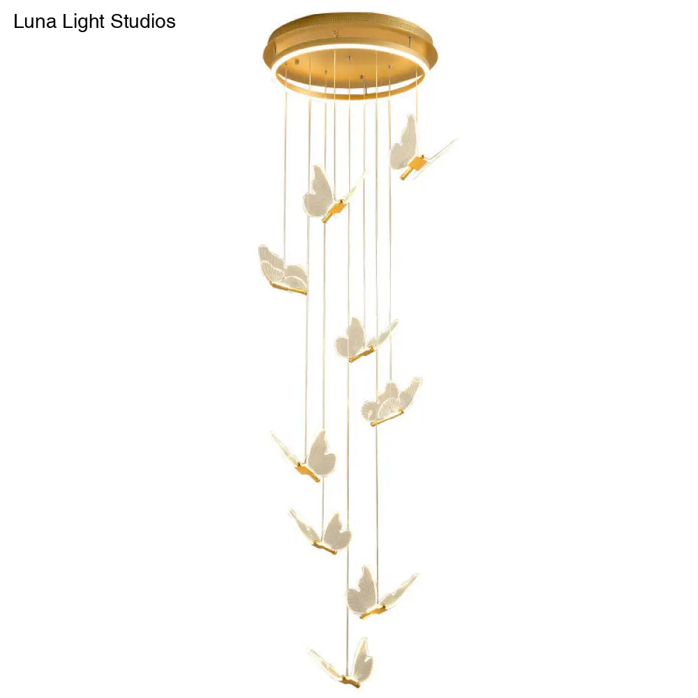 DecorBites™ Butterfly Spiral Stairs Ceiling Lighting Acrylic Modern LED Multi-Light Pendant in Gold