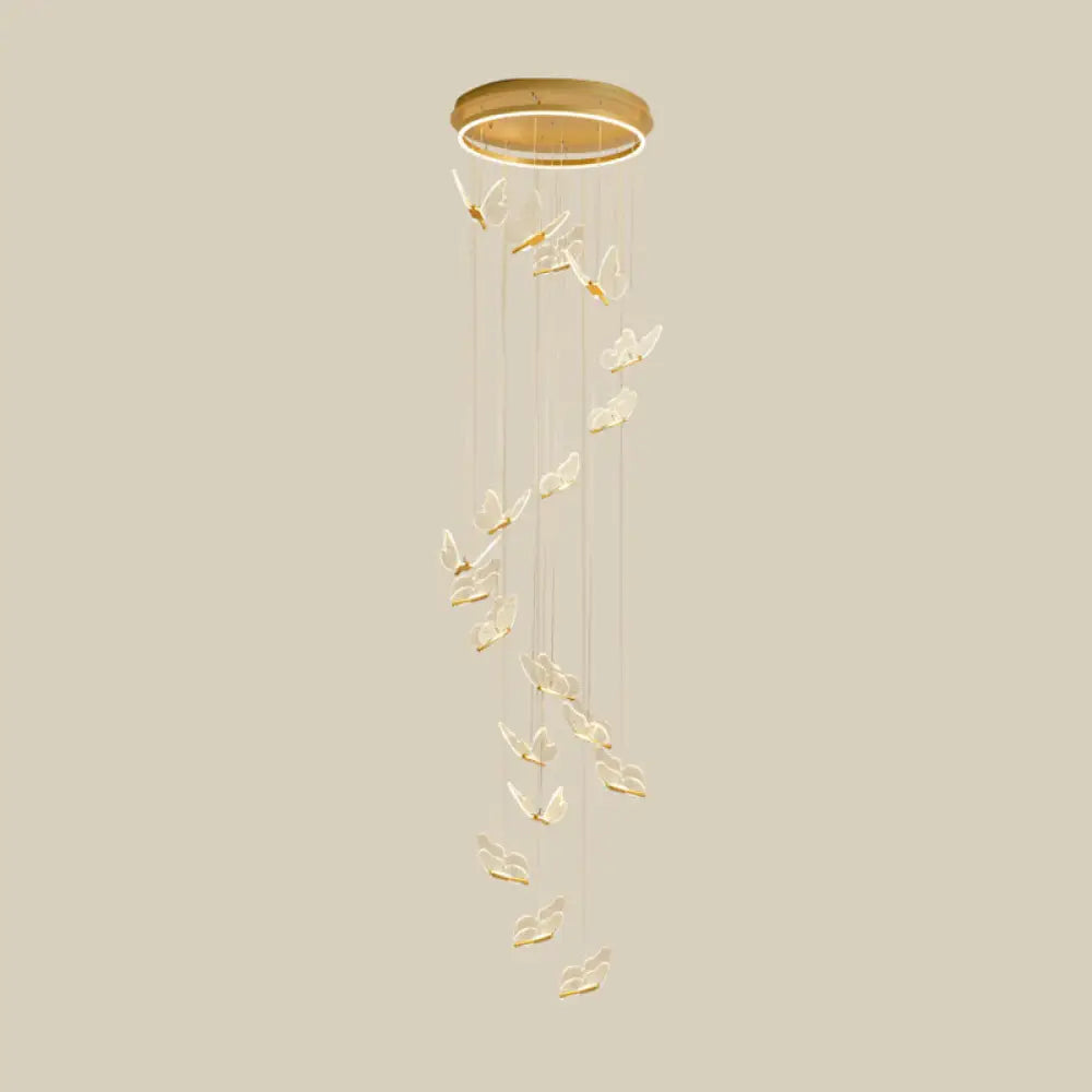 DecorBites™ Butterfly Spiral Stairs Ceiling Lighting Acrylic Modern LED Multi-Light Pendant in Gold