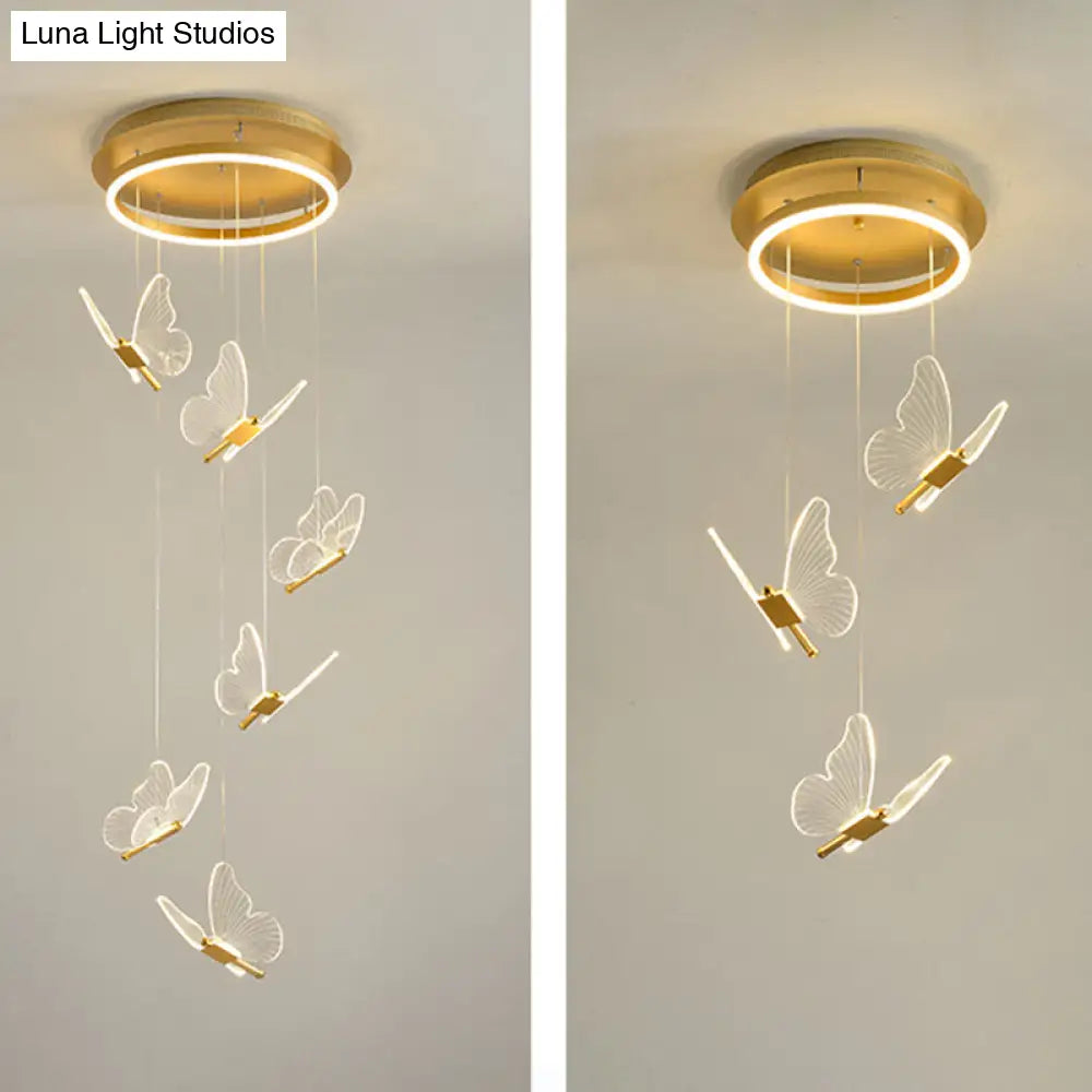 DecorBites™ Butterfly Spiral Stairs Ceiling Lighting Acrylic Modern LED Multi-Light Pendant in Gold