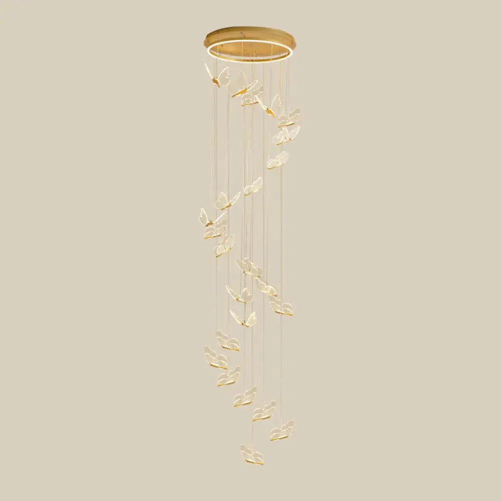 DecorBites™ Butterfly Spiral Stairs Ceiling Lighting Acrylic Modern LED Multi-Light Pendant in Gold