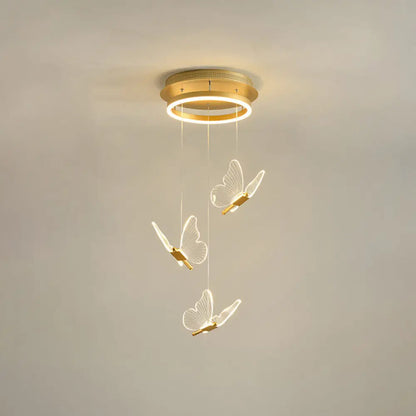 DecorBites™ Butterfly Spiral Stairs Ceiling Lighting Acrylic Modern LED Multi-Light Pendant in Gold