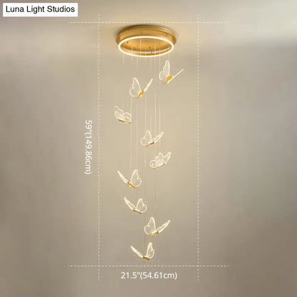 DecorBites™ Butterfly Spiral Stairs Ceiling Lighting Acrylic Modern LED Multi-Light Pendant in Gold