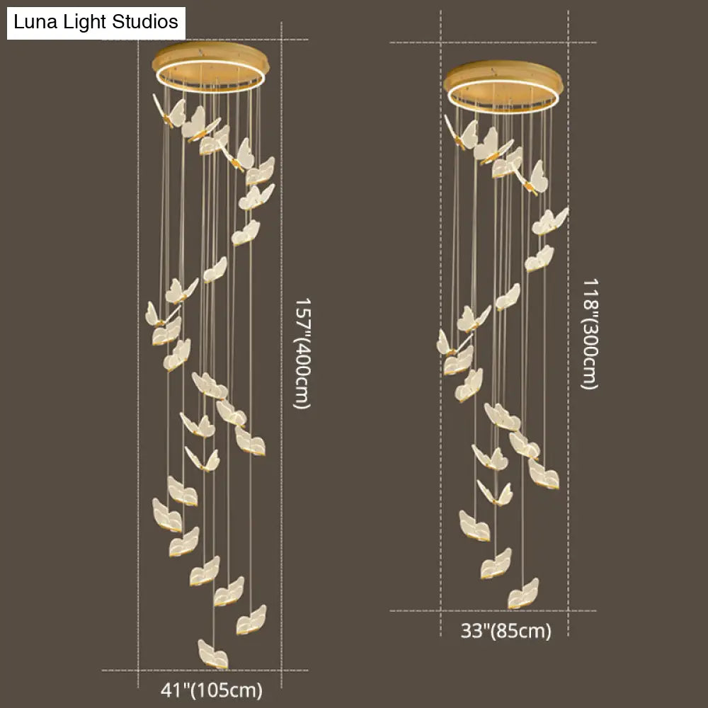 DecorBites™ Butterfly Spiral Stairs Ceiling Lighting Acrylic Modern LED Multi-Light Pendant in Gold