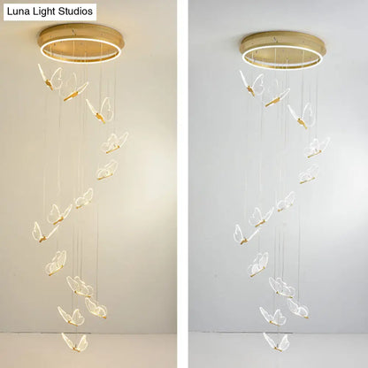 DecorBites™ Butterfly Spiral Stairs Ceiling Lighting Acrylic Modern LED Multi-Light Pendant in Gold