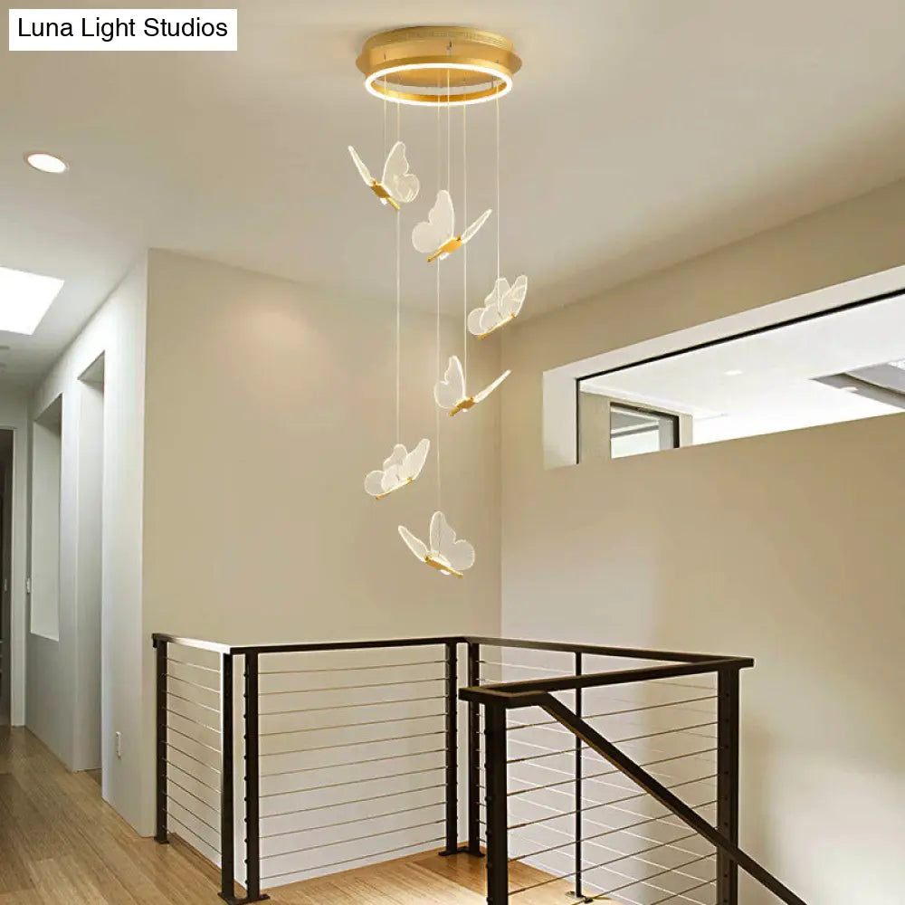 DecorBites™ Butterfly Spiral Stairs Ceiling Lighting Acrylic Modern LED Multi-Light Pendant in Gold