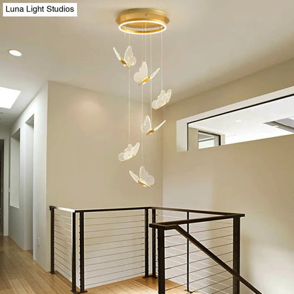 DecorBites™ Butterfly Spiral Stairs Ceiling Lighting Acrylic Modern LED Multi-Light Pendant in Gold