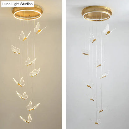DecorBites™ Butterfly Spiral Stairs Ceiling Lighting Acrylic Modern LED Multi-Light Pendant in Gold