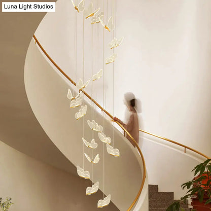 DecorBites™ Butterfly Spiral Stairs Ceiling Lighting Acrylic Modern LED Multi-Light Pendant in Gold