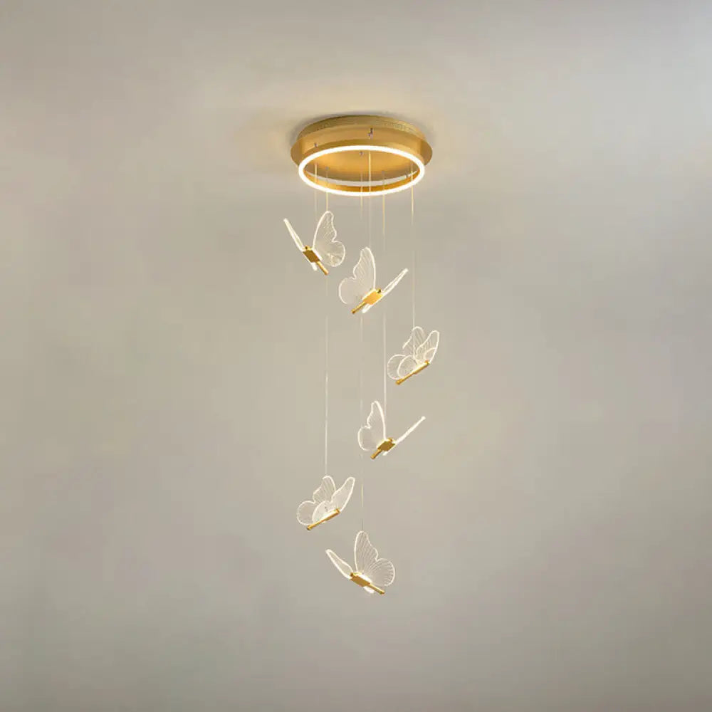 DecorBites™ Butterfly Spiral Stairs Ceiling Lighting Acrylic Modern LED Multi-Light Pendant in Gold
