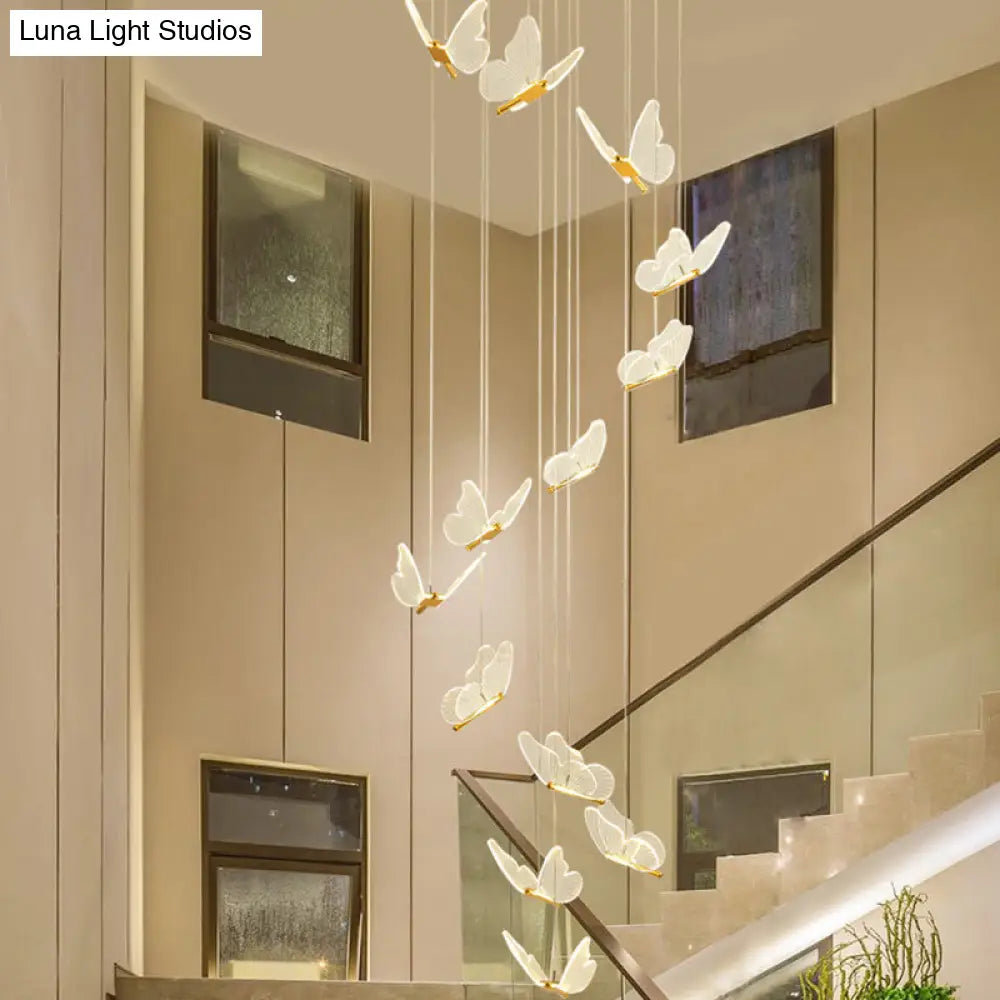 DecorBites™ Butterfly Spiral Stairs Ceiling Lighting Acrylic Modern LED Multi-Light Pendant in Gold