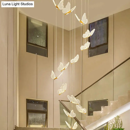 DecorBites™ Butterfly Spiral Stairs Ceiling Lighting Acrylic Modern LED Multi-Light Pendant in Gold