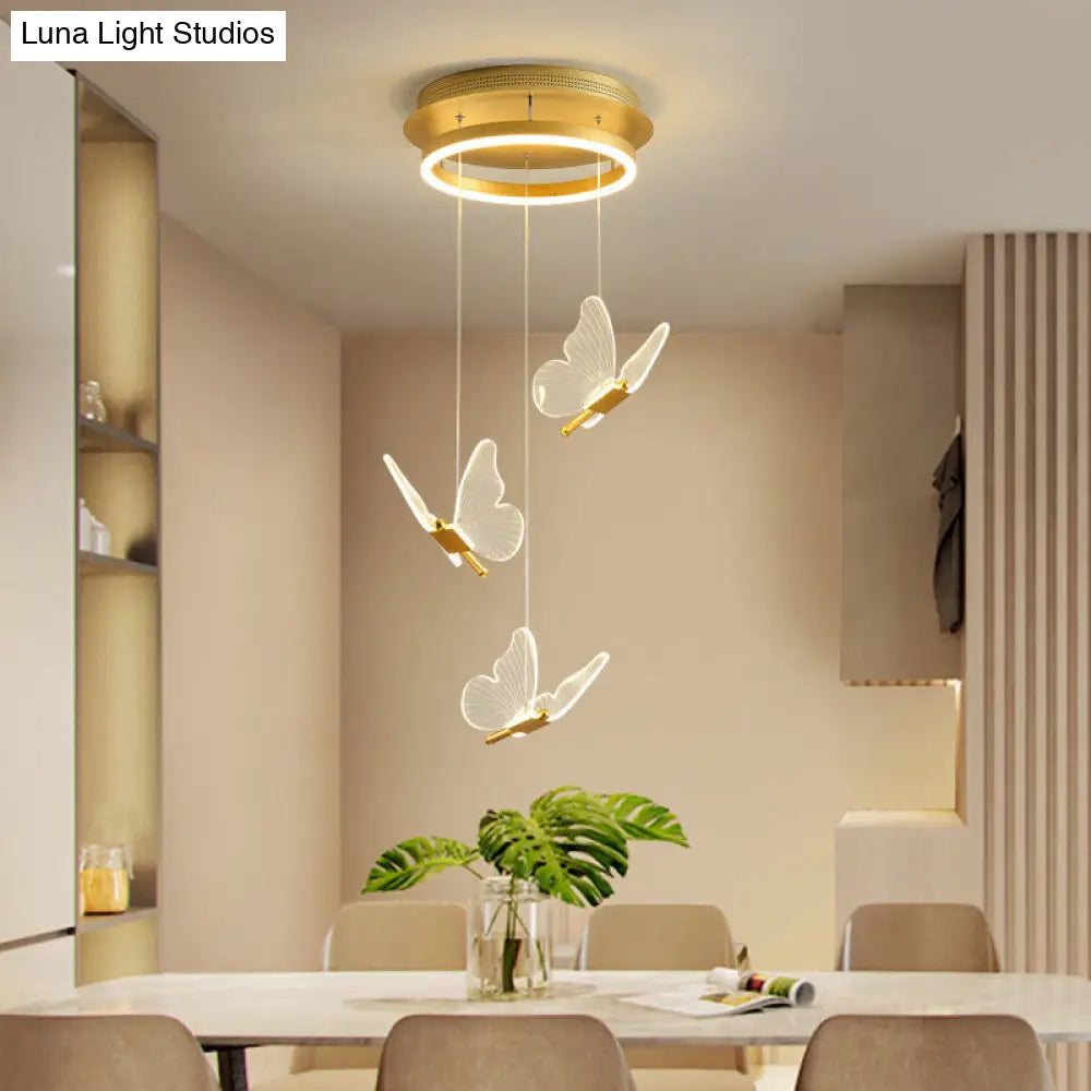 DecorBites™ Butterfly Spiral Stairs Ceiling Lighting Acrylic Modern LED Multi-Light Pendant in Gold