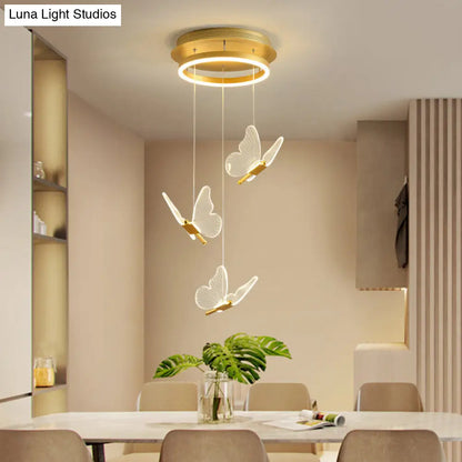 DecorBites™ Butterfly Spiral Stairs Ceiling Lighting Acrylic Modern LED Multi-Light Pendant in Gold