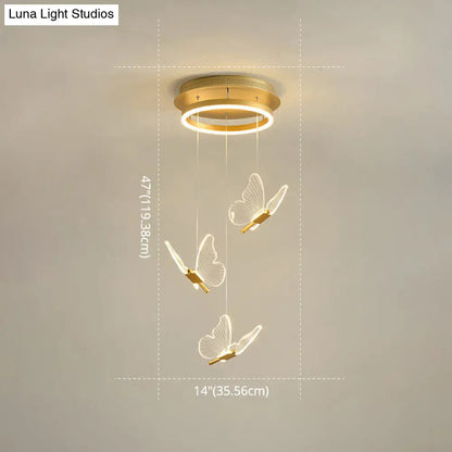 DecorBites™ Butterfly Spiral Stairs Ceiling Lighting Acrylic Modern LED Multi-Light Pendant in Gold