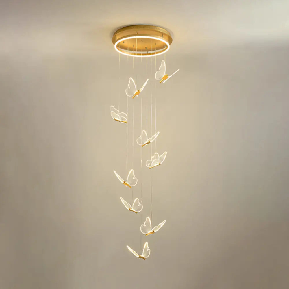 DecorBites™ Butterfly Spiral Stairs Ceiling Lighting Acrylic Modern LED Multi-Light Pendant in Gold