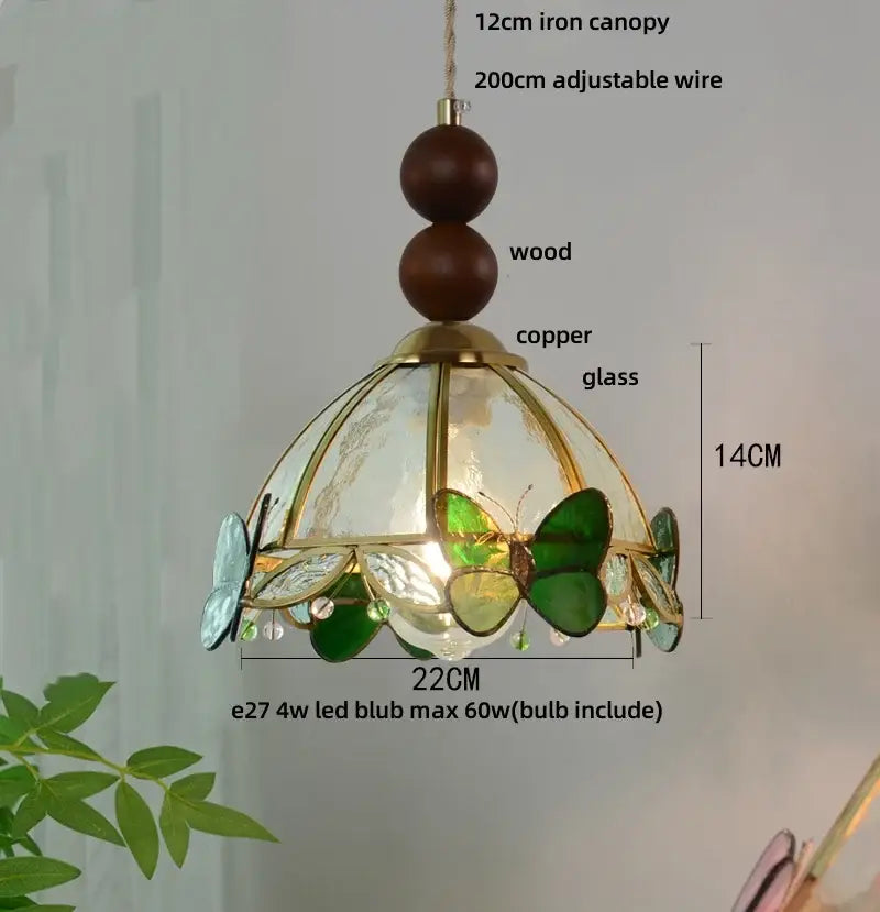 Butterfly tiffany glass pendant light with brass copper frame green and clear stained glass blue green shade decorbites butterfly tiffany