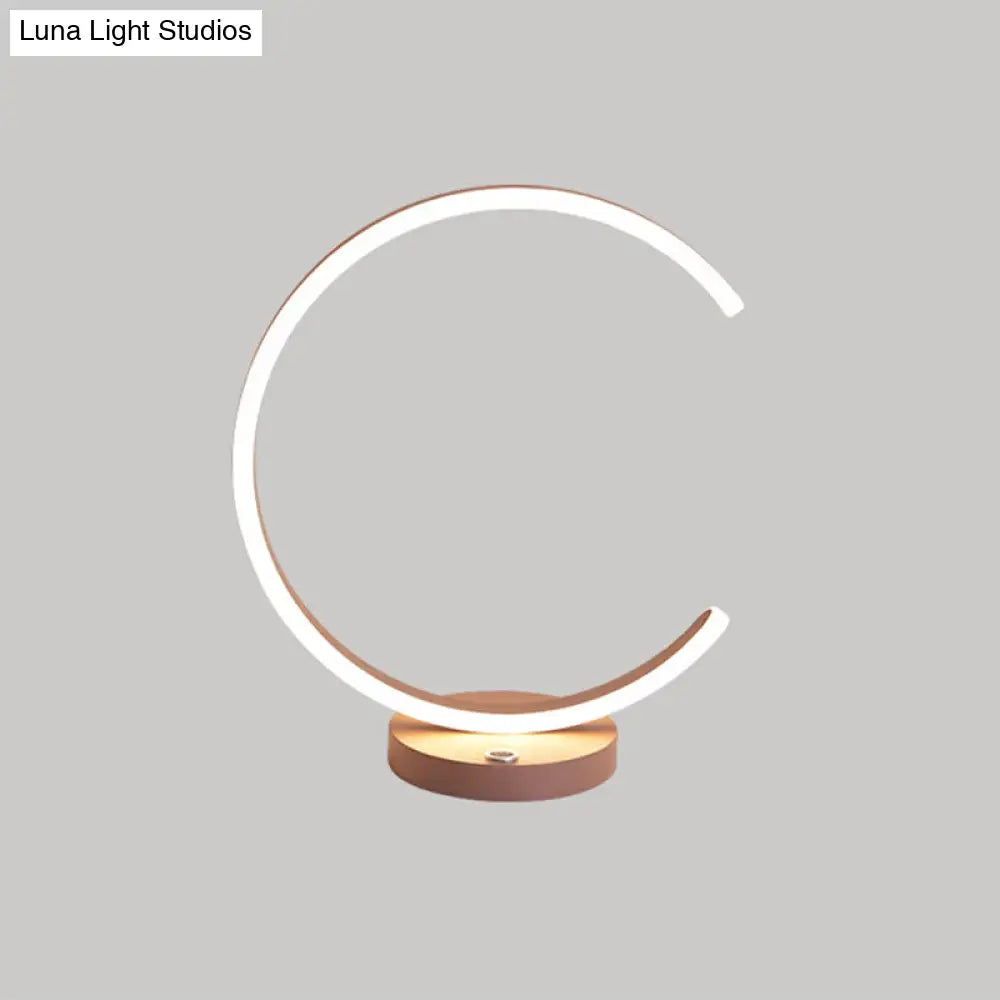 C-Shape Metal LED Desk Lamp for Nightstand Lighting in Coffee, Warm/White Light