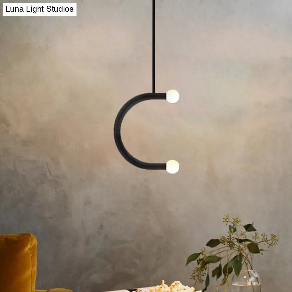 C Shape Simple Style Black Metal LED Pendant Light for Dining Room