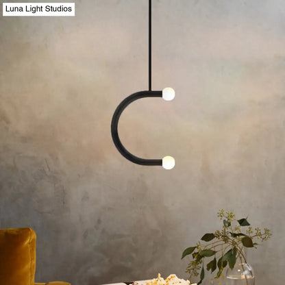 C Shape Simple Style Black Metal LED Pendant Light for Dining Room