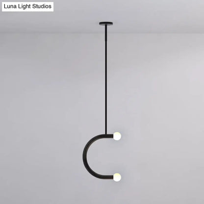 C Shape Simple Style Black Metal LED Pendant Light for Dining Room