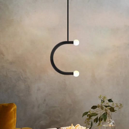 C Shape Simple Style Black Metal LED Pendant Light for Dining Room